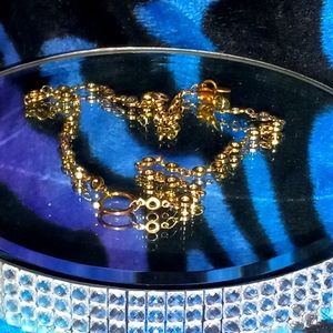 Vinatge 7" Gold Karen London Circle Link Necklace with Hallmark Pendant